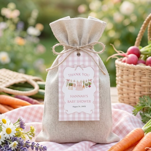 Gingham Lokalt Odlad Baby Shower Presentetikett (Skapare uppladdad)