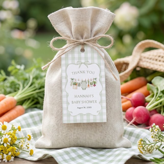 Gingham Lokalt Odlad Baby Shower Presentetikett (Skapare uppladdad)