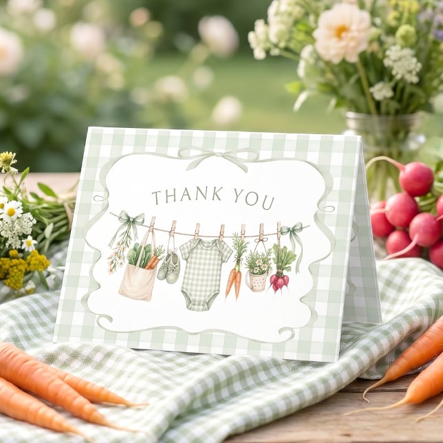 Gingham Lokalt Odlad Baby Shower Tack Kort (Skapare uppladdad)