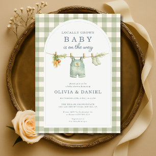 Gingham Lokalt Odlad Par Baby Shower Inbjudningar
