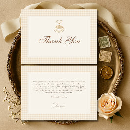 Gingham Love is Brewing Kaffe Bröllopsdusch Tack Kort