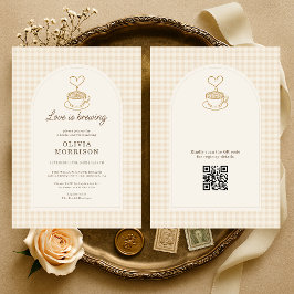 Gingham Love is Brewing QR Code Bridal Shower Inbjudningar