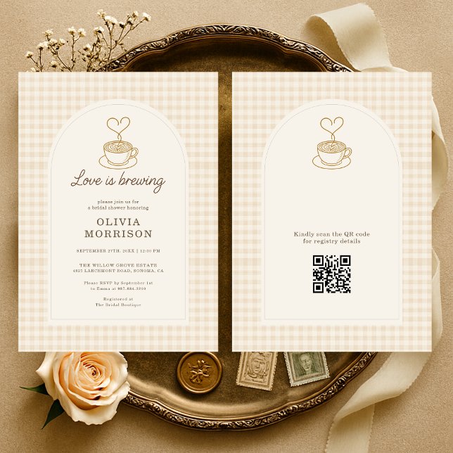Gingham Love is Brewing QR Code Bridal Shower Inbjudningar (Skapare uppladdad)