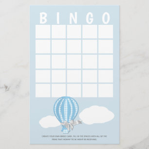 Gingham Luftballong Baby Shower Bingo Brevpapper