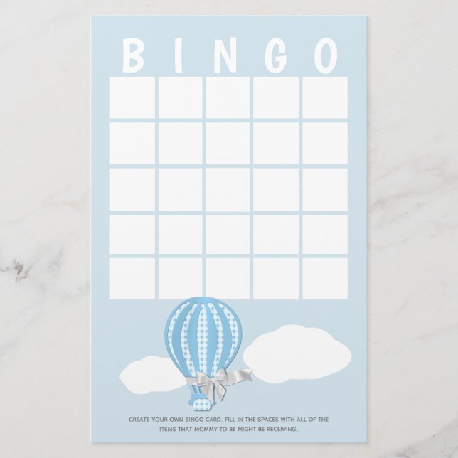 Gingham Luftballong Baby Shower Bingo Brevpapper (Framsida)
