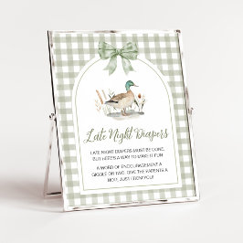 Gingham Mallard Anka Baby Late Night Diaper Sign Poster