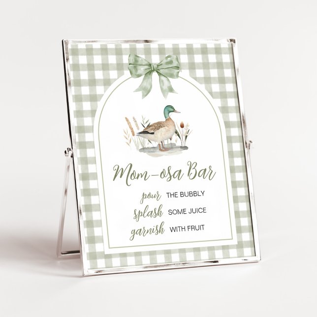 Gingham Mallard Anka Baby Shower Mamma Osa Pub-tec Poster (Sage Green Gingham Mallard Duck Hunting Country Baby Shower Sign)