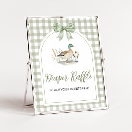 Gingham Mallard Anka BabyShower Diaper Raffle Sign Poster