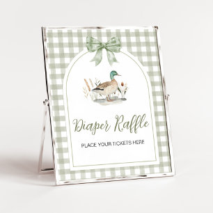 Gingham Mallard Anka BabyShower Diaper Raffle Sign Poster
