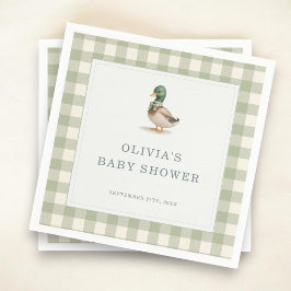 Gingham Mallard Duck Baby Shower Party Pappersservett