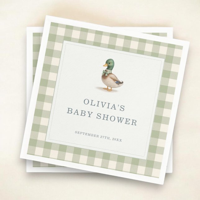 Gingham Mallard Duck Baby Shower Party Pappersservett (Skapare uppladdad)