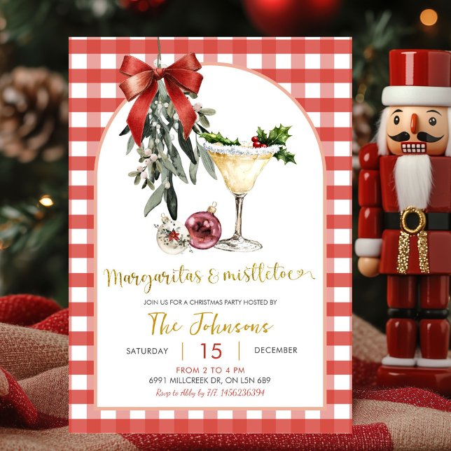 Gingham Margaritas Och Misteltoe Friendsmas-fest Inbjudningar (Skapare uppladdad)