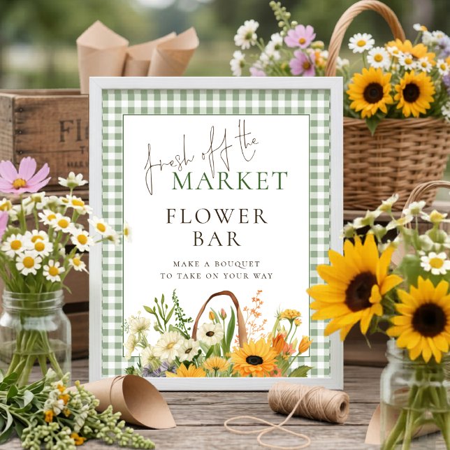 Gingham Market Flower Bar Tecken Bröllopsfest Poster (Skapare uppladdad)