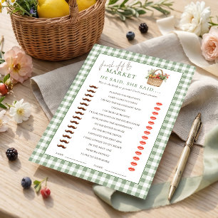 Gingham Market He She Said Bröllopsdusch Spelkort Inbjudningar