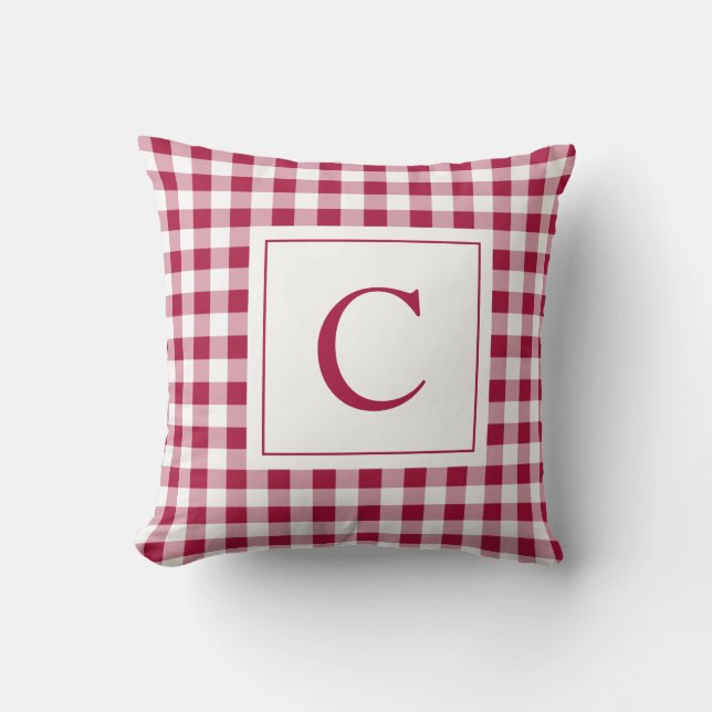 Gingham Maroon Monogram Pillow Kudde (Framsida)