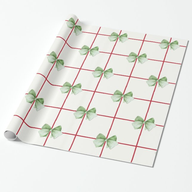 Gingham med Bows Jul Wrapping Papper Presentpapper (Utrullad)