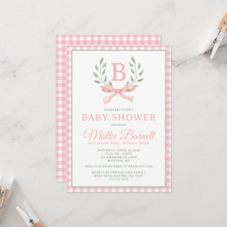 Gingham Monogram Baby Shower-inbjudan Inbjudningar