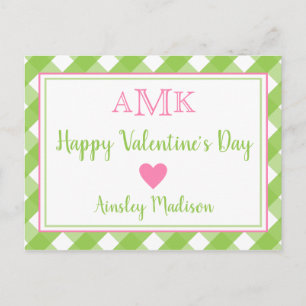Gingham Monogram Personlig Valentines kort