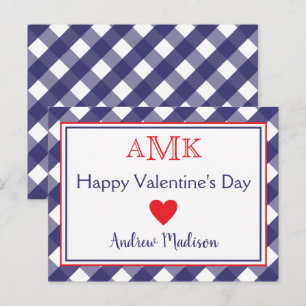 Gingham Monogram Valentines klassrumskort Vykort