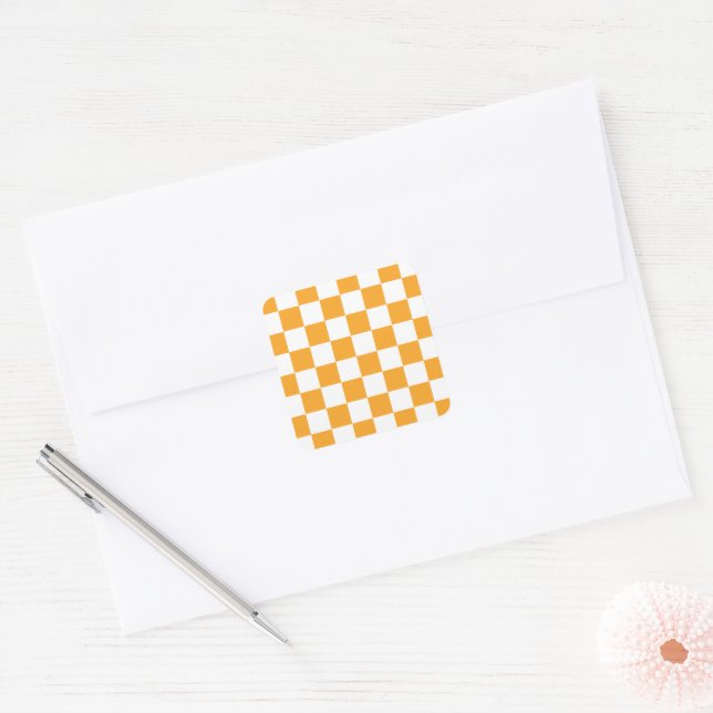 Gingham Mönster Fyrkantigt Klistermärke (Kuvert)