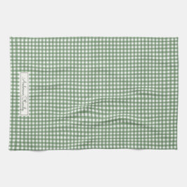 Gingham-mönster i grönt med namn kökshandduk
