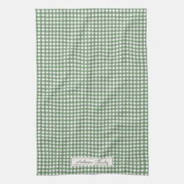 Gingham-mönster i grönt med namn kökshandduk