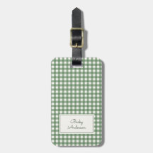 Gingham-mönster i grönt med namn och kontaktuppgif