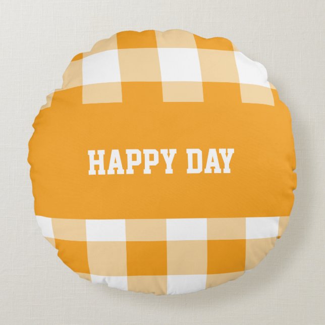 Gingham Mönster Lycklig Day Dekorativ kudde (Framsidan)