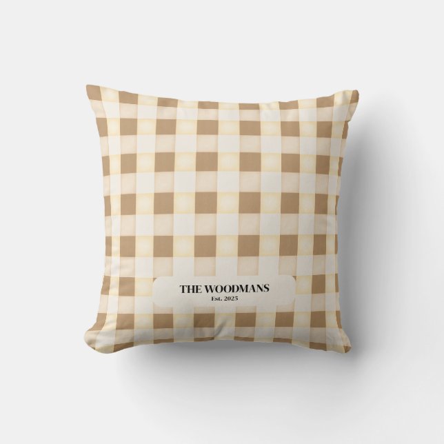 Gingham Mönster med Family Namn Dekorativ kudde (Framsida)