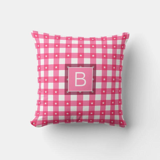 Gingham Mönster Stars Rosa White Anpassningsbar Mo Kudde (Framsida)