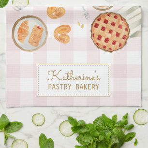 Gingham Mönster Vattenfärg Bakverk Bakning Bageri Kökshandduk