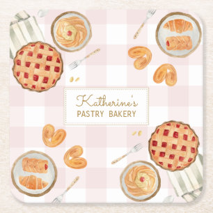 Gingham Mönster Watercolor Bakverk Bakning Bageri Underlägg Papper Kvadrat