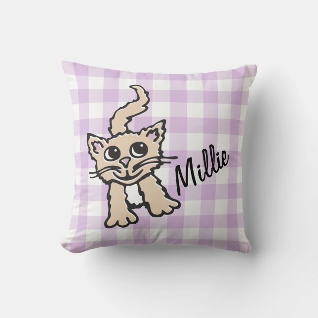 Gingham mönstrad lila och vit dekorativ kudde (Framsida)