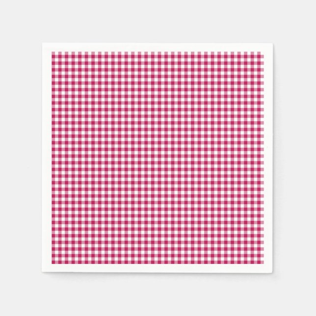 Gingham-Mörk Rosa-Papper Napkins Pappersservett (Framsidan)