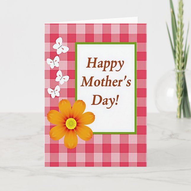 Gingham Mors Dag Blommig Kort (Framsida)