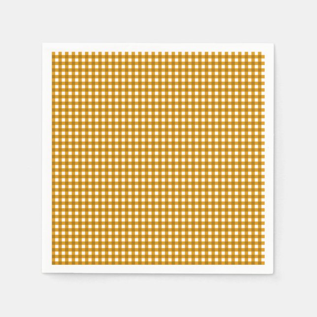 Gingham-Mustard Gult-Papper Napkins Pappersservett (Framsidan)