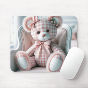 Gingham Nalle På en ordförande Musmatta