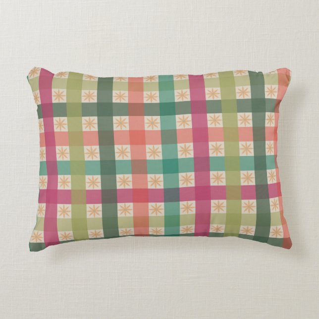Gingham och geometriskt blommönster accentkudde  prydnadskudde (Framsidan)