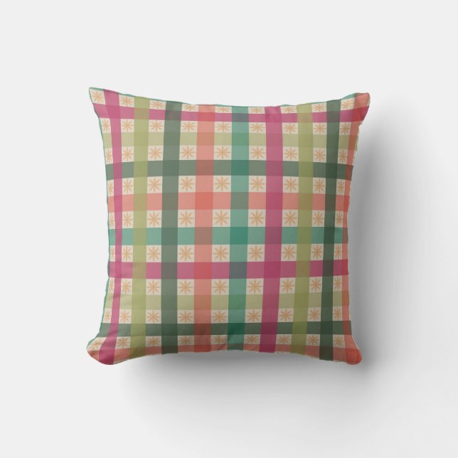 Gingham och geometriskt blommönster kastkudde  kudde (Framsida)