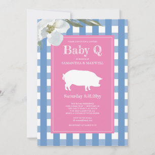 Gingham och Gris Baby Q Baby Shower Inbjudningar