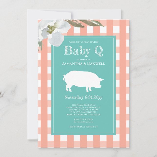 Gingham och Gris Baby Q Baby Shower Inbjudningar (Framsida)