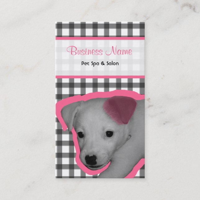 Gingham och rosor gå i ax Span & salongen för hund Visitkort (Framsida)