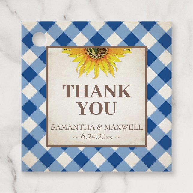 Gingham och Solros Tack Gåvor Etiketter (Framsida)