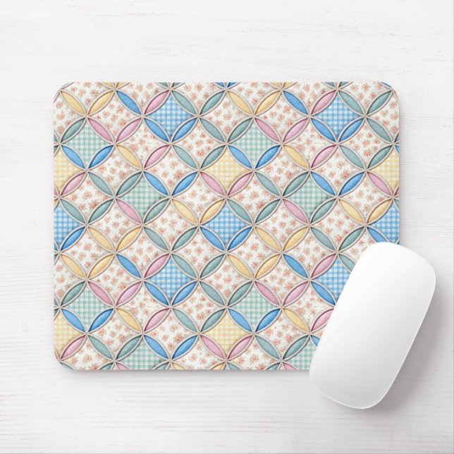 Gingham och tryckt katedralfönster-quiltdesign musmatta (Med mus)