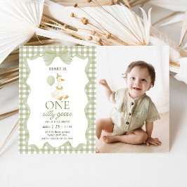 Gingham One Silly Goose 1st Birthday Invitation Inbjudningar