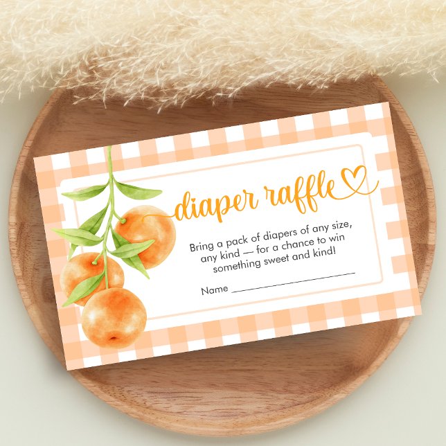 Gingham Orange Baby Shower Blöja Lotteri Tilläggskort (Little Cutie Orange Baby Shower Diaper Raffle)