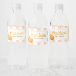 Gingham Orange Baby Shower Vattenflaskor Etikett