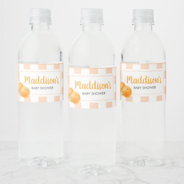 Gingham Orange Baby Shower Vattenflaskor Etikett (Flaskor)
