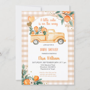 Gingham Orange Citrus Little Cutie Baby Shower Inbjudningar