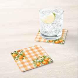 Gingham Orange En liten sötis Citrus-barnkalas Underlägg Papper Kvadrat